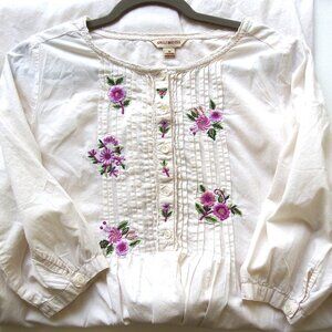 April Cornell Cotton Nightgown, Medium, Off White with Purple Embroidery